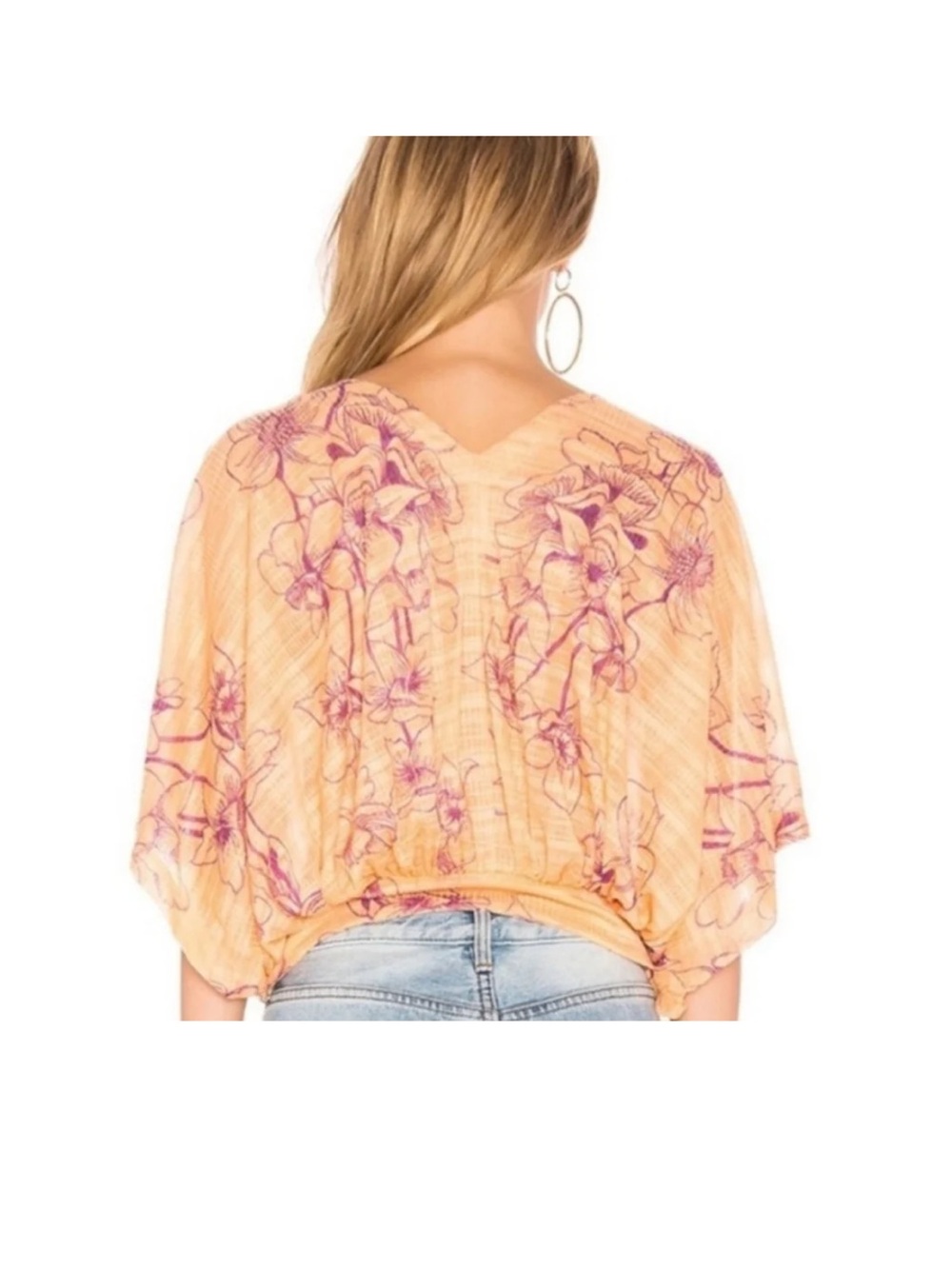Free People One Dance Floral Print V-Neck Cropped Blouse Coral Sz L - Picture 2 of 7